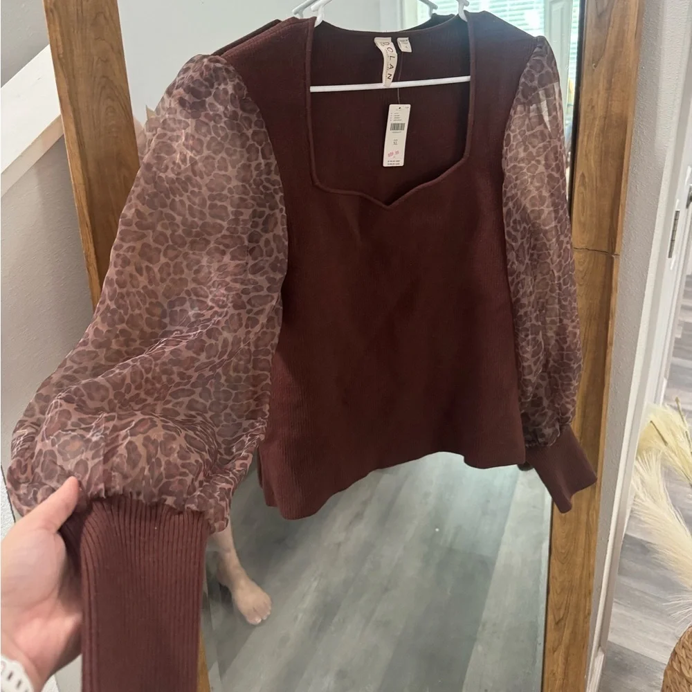 BNWT Anthropologie DOLAN Cheetah/Leopard Puff-Sleeve Sweater Top - Picture 4 of 5